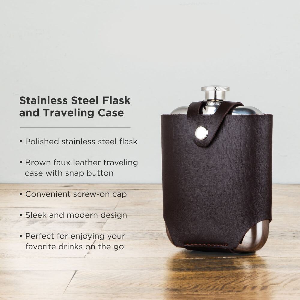 Stainless Steel Flask with Faux Leather Cover - Picture 5 of 6